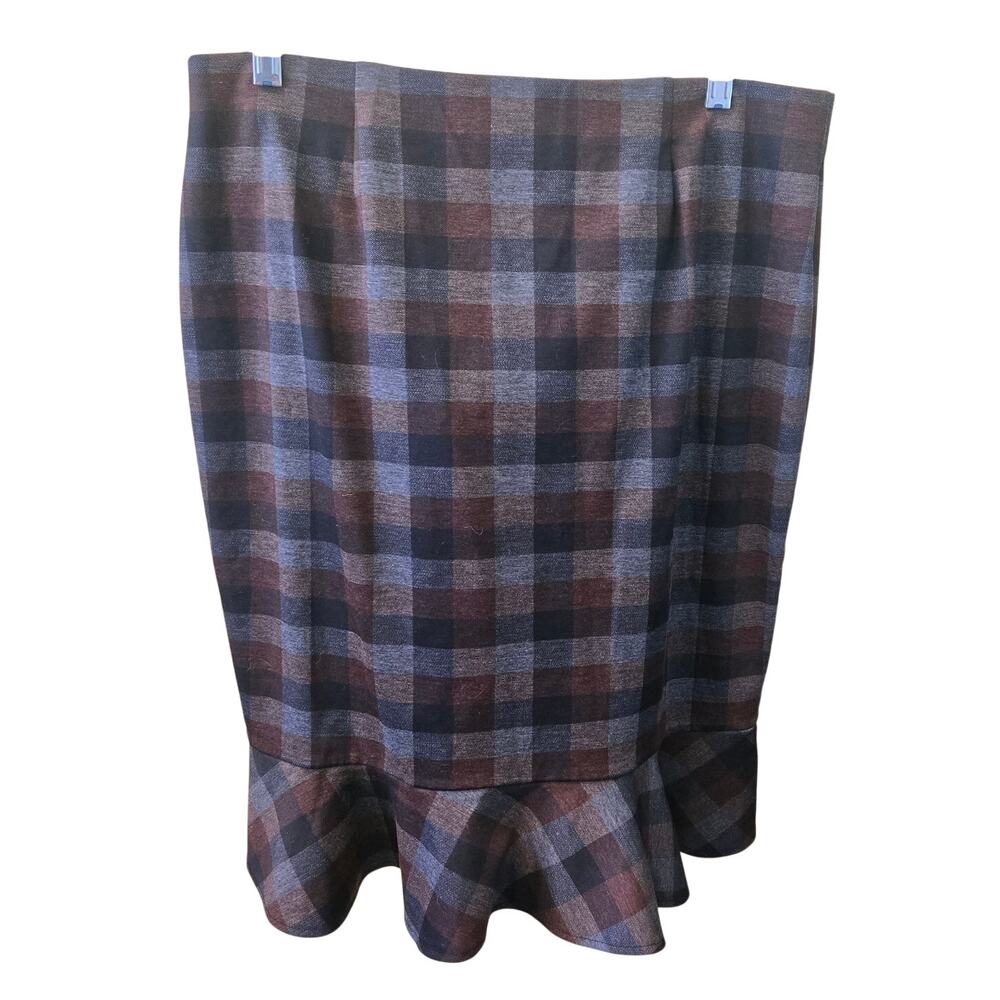 Carole Wren Large Brown/Blue/Gray Plaid/Checkered Ruffled Hem Skirt [0391] - Picture 2 of 6
